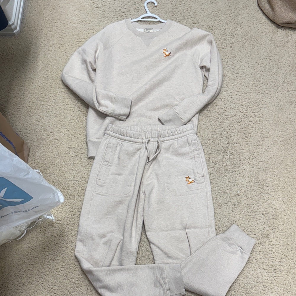 MAISON KITSUNE Men Light Beige sweatshirt and Jogger Set